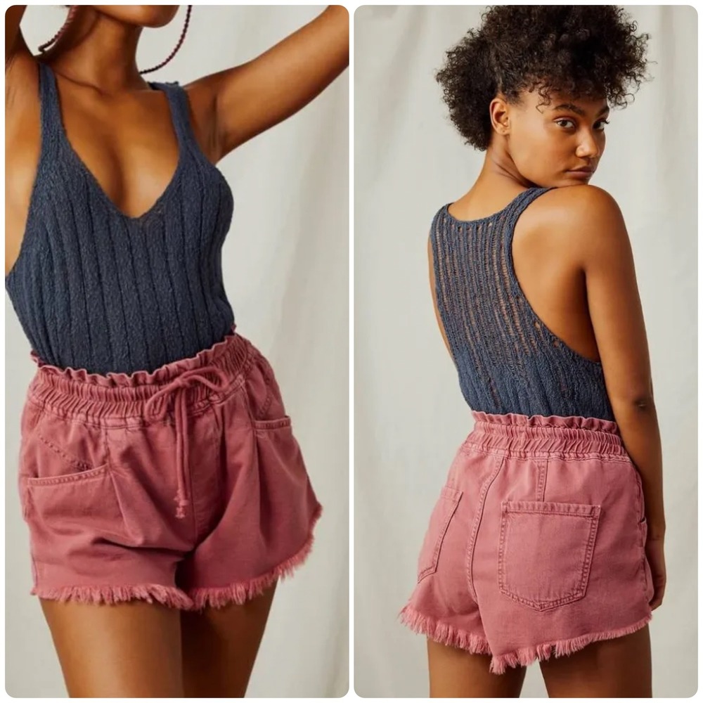 Free People Womens Kalani Dusty Rose Paperbag Waist Raw Hem Pull On Shorts M